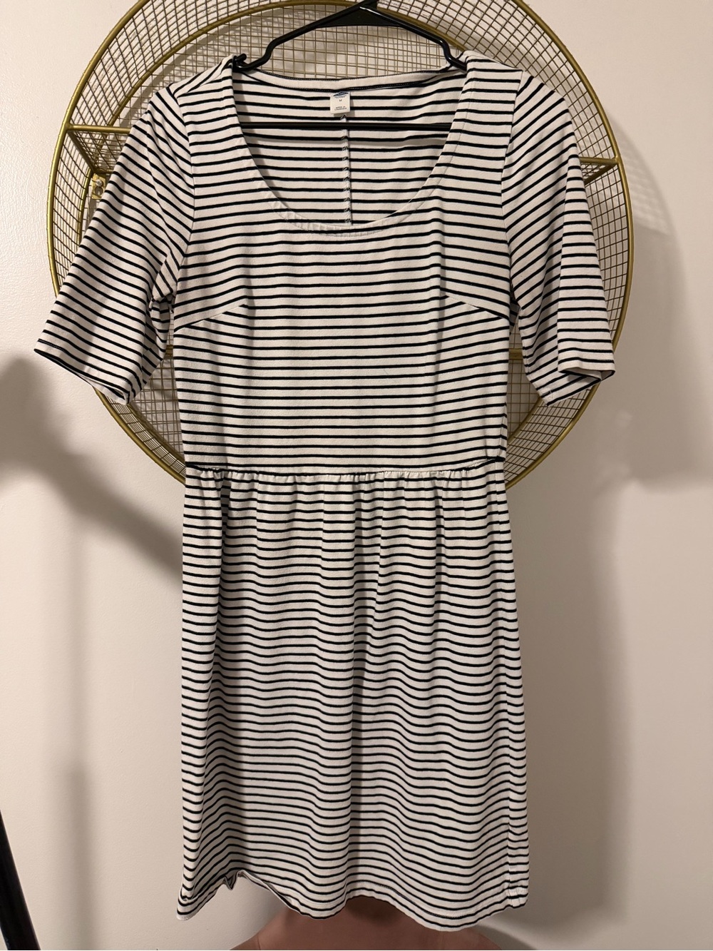 Old Navy Black & White Striped Fit & Flare Dress - Size Medium